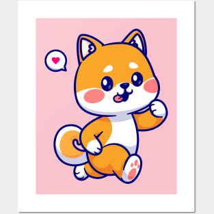 Cute Shiba Inu Dog Running Cartoon Posters and Art